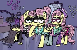 Size: 1184x768 | Tagged: safe, artist:andreu-t, derpibooru import, fluttershy, pegasus, pony, fake it 'til you make it, alternate hairstyle, female, fluttergoth, hipstershy, image, jpeg, self ponidox, severeshy, triality