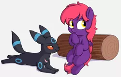 Size: 2712x1728 | Tagged: safe, artist:heretichesh, derpibooru import, oc, pegasus, pony, umbreon, ambiguous gender, colt, crossover, image, log, male, png, pokémon, scar, shy, sitting