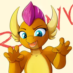 Size: 1000x1000 | Tagged: safe, artist:wolfypon, derpibooru import, smolder, dragon, claws, cute, dragoness, fangs, female, image, looking at you, open mouth, png, rawr, smolderbetes, solo