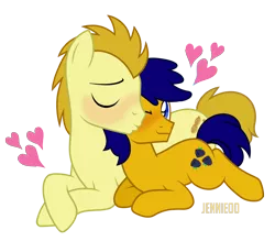 Size: 5720x5000 | Tagged: safe, artist:jennieoo, derpibooru import, oc, oc:blackberry surprise, oc:peanut medley, earth pony, pony, commission, gay, image, kiss on the cheek, kissing, male, medley surprise, ocs everywhere, png, show accurate, stallion, stallion on stallion, vector, wingding eyes