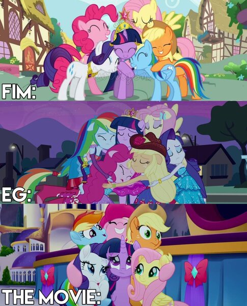 Size: 1242x1538 | Tagged: safe, derpibooru import, edit, edited screencap, editor:luigigamer25, screencap, applejack, fluttershy, pinkie pie, rainbow dash, rarity, sci-twi, twilight sparkle, twilight sparkle (alicorn), alicorn, pony, unicorn, equestria girls, equestria girls (movie), magical mystery cure, my little pony: the movie, big crown thingy, caption, element of magic, fall formal outfits, group hug, hug, humane five, humane six, image, image macro, jewelry, jpeg, mane six, meta, ponied up, regalia, text, twitter, unicorn twilight