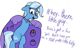 Size: 1264x779 | Tagged: safe, artist:pinkberry, derpibooru import, trixie, pony, unicorn, bipedal, blushing, cape, clothes, colored sketch, duct tape, female, image, implied crossdressing, makeup kit, mare, png, sketch, solo, tape, trixie's cape