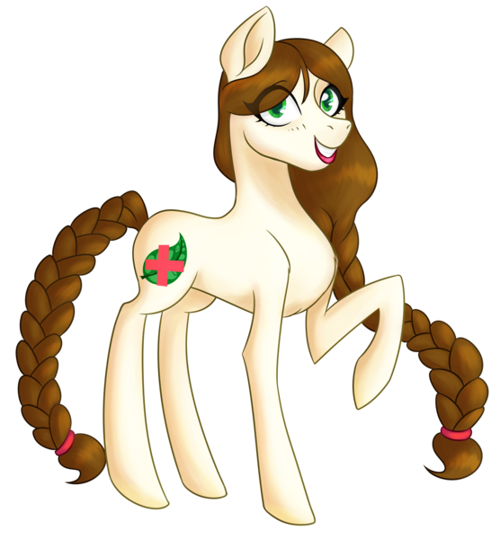 Size: 2500x2700 | Tagged: safe, artist:puddingskinmcgee, derpibooru import, oc, pony, braid, braided tail, female, image, looking at you, mare, one hoof raised, png, simple background, smiling, solo, transparent background