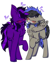 Size: 1100x1400 | Tagged: safe, artist:pegacousin, derpibooru import, oc, oc:gamebrony, oc:kioshka, unofficial characters only, earth pony, pegasus, pony, derpibooru community collaboration, 2021 community collab, image, png, purring, simple background, transparent background