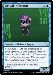 Size: 375x523 | Tagged: safe, derpibooru import, edit, edited screencap, screencap, twilight sparkle, alicorn, pony, my little pony: pony life, the root of it, spoiler:pony life s01e19, ccg, clothes, female, image, magic the gathering, mare, png, sunglasses, trading card, trading card edit, trenchcoat