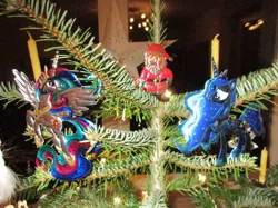 Size: 2947x2210 | Tagged: safe, alternate version, artist:malte279, derpibooru import, princess celestia, christmas, christmas lights, christmas tree, craft, hearth's warming eve, holiday, image, jpeg, metal foil, relief, santa claus, tree