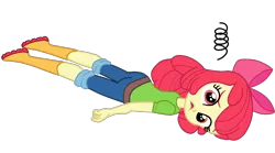 Size: 2944x1642 | Tagged: safe, alternate version, artist:gmaplay, derpibooru import, apple bloom, equestria girls, apple bloom's bow, ass, bloom butt, boots, bow, butt, clothes, face down, hair bow, image, lying down, png, shoes, simple background, solo, transparent background