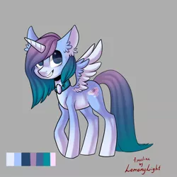 Size: 2160x2160 | Tagged: safe, derpibooru import, oc, unofficial characters only, alicorn, pony, alicorn oc, base used, collar, cutie mark, ear fluff, gray background, grin, horn, image, jpeg, reference sheet, simple background, smiling, solo, two toned wings, wings