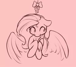 Size: 1526x1334 | Tagged: safe, artist:nookprint, derpibooru import, fluttershy, pegasus, pony, blushing, bust, cute, female, floppy ears, image, jpeg, lineart, looking away, looking down, mare, mistletoe, monochrome, nervous, shy, shyabetes, simple background, solo, this will end in kisses