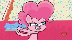 Size: 1669x933 | Tagged: safe, derpibooru import, screencap, pinkie pie, pony, my little pony: pony life, the great collide, spoiler:pony life s01e26, cupcake, female, food, image, jpeg, solo