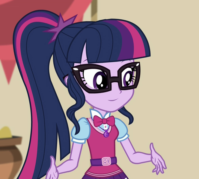 Size: 1180x1066 | Tagged: safe, derpibooru import, edit, edited screencap, editor:mycarhasamoustache, screencap, sci-twi, twilight sparkle, equestria girls, movie magic, spoiler:eqg specials, cropped, cute, image, png, smile edit, solo, twiabetes