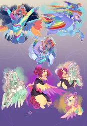 Size: 1300x1880 | Tagged: safe, artist:bunnari, derpibooru import, bow hothoof, fluttershy, gentle breeze, posey shy, rainbow blaze, rainbow dash, windy whistles, deer, deer pony, original species, pegasus, peryton, pony, 80s, alternate hairstyle, baby, baby pony, bipedal, blushing, bracelet, brothers, chest fluff, choker, clothes, crying, cuddling, ear piercing, earring, family, father and child, father and daughter, female, flying, glasses, grin, headband, headcanon, hug, image, jacket, jewelry, leather jacket, leg fluff, leotard, male, mare, markings, mother and child, mother and daughter, piercing, png, punk, raised hoof, redesign, shipping, shirt, shys, siblings, smiling, stallion, straight, sweat, sweatband, sweater, t-shirt, tears of joy, toothpick, tracksuit, unshorn fetlocks, windyhoof, younger