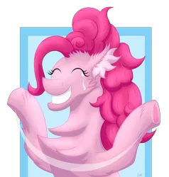 Size: 2611x2744 | Tagged: safe, artist:thebenalpha, derpibooru import, pinkie pie, earth pony, chest fluff, crying, ear fluff, eyes closed, frog (hoof), grin, image, png, simple background, smiling, tears of pain, transparent background, underhoof, waving arms