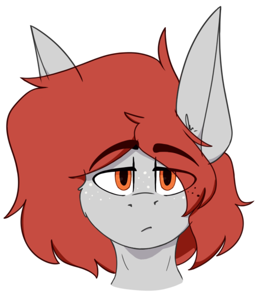 Size: 675x769 | Tagged: safe, artist:kirbirb, derpibooru import, oc, oc:scarlett lane, unofficial characters only, pegasus, pony, bust, eye clipping through hair, eyebrows visible through hair, freckles, image, looking at you, png, simple background, solo, transparent background