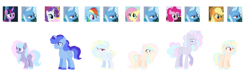 Size: 1280x370 | Tagged: safe, artist:disformed, derpibooru import, applejack, fluttershy, pinkie pie, rainbow dash, rarity, trixie, twilight sparkle, oc, female, image, lesbian, magical lesbian spawn, offspring, parent:applejack, parent:pinkie pie, parent:rainbow dash, parent:rarity, parents:rarixie, parents:tripplejack, parents:trixdash, parents:trixiepie, parents:trixieshy, parents:twixie, parent:trixie, parent:twilight sparkle, png, rarixie, shipping, tripplejack, trixdash, trixie gets all the mares, trixiepie, trixieshy, twixie