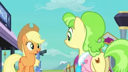 Size: 1280x720 | Tagged: safe, derpibooru import, screencap, applejack, chickadee, ms. peachbottom, earth pony, pony, games ponies play, butt, female, image, mare, plot, png