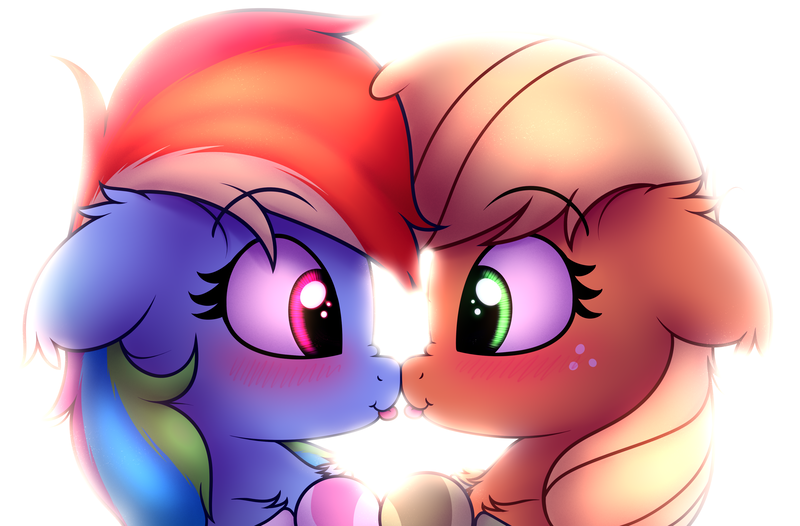 Size: 3500x2300 | Tagged: safe, artist:heavymetalbronyyeah, derpibooru import, applejack, rainbow dash, pony, appledash, blushing, boop, clothes, cute, dashabetes, female, image, jackabetes, lesbian, mlem, noseboop, png, shipping, silly, snoot boop, socks, striped socks, tongue out