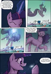 Size: 1772x2598 | Tagged: safe, artist:shieltar, derpibooru import, part of a set, twilight sparkle, pony, unicorn, comic:giant twilight, better source needed, comic, cosmic vore, cute, dialogue, female, giant pony, giant twilight sparkle, giantess, growth, image, jewelry, jpeg, macro, magic, mare, necklace, part of a series, pony bigger than a planet, pony bigger than a solar system, pony bigger than a star, pony heavier than a black hole, signature, size difference, solo, space, stars, unicorn twilight