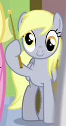 Size: 150x286 | Tagged: safe, derpibooru import, screencap, derpy hooves, fluttershy, pegasus, pony, rainbow falls, cropped, cute, derp, derpabetes, female, holding a flag, image, mare, png, smiling, solo focus