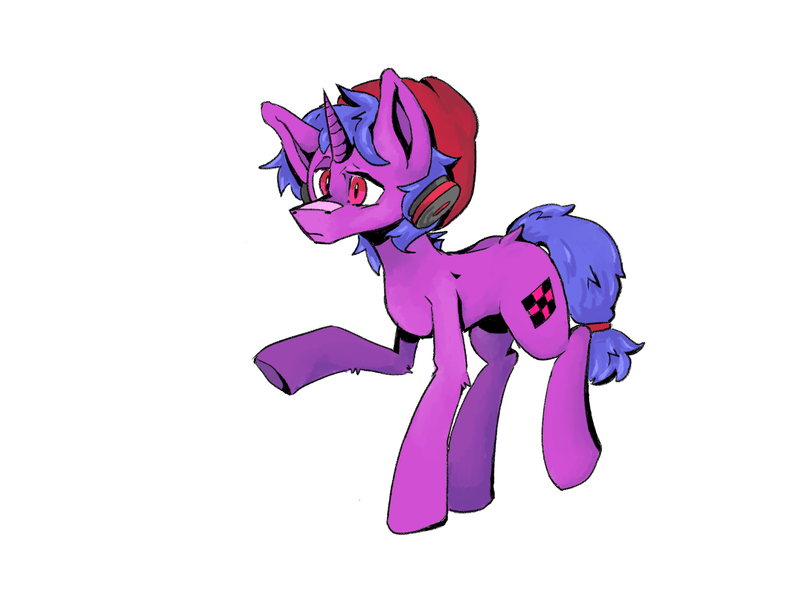 Size: 3600x2700 | Tagged: safe, artist:roachtoon, derpibooru import, oc, oc:roachtoon, oc:romhack, pony, unicorn, beanie, confused, cutie mark, hat, headphones, image, male, pink eyes, png, stallion, standing