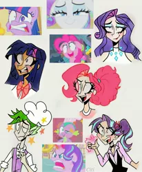 Size: 2510x3049 | Tagged: safe, artist:citi, derpibooru import, screencap, pinkie pie, rarity, spike, starlight glimmer, twilight sparkle, twilight sparkle (alicorn), alicorn, dragon, earth pony, human, unicorn, all bottled up, secrets and pies, simple ways, angry, chef, chef's hat, faic, female, golden oaks library, gritted teeth, hat, human spike, humanized, image, jpeg, library, male, open mouth, rage, scene interpretation, screencap reference, stars, sugarcube corner, teeth