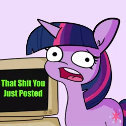 Size: 1500x1500 | Tagged: safe, artist:tjpones, derpibooru import, twilight sparkle, pony, unicorn, computer, faic, female, image, jpeg, looking at you, mare, meme, open mouth, reaction image, solo, twilight's computer, unicorn twilight, vulgar