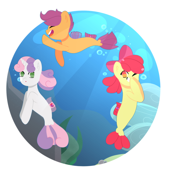 Size: 2449x2449 | Tagged: safe, artist:peachy-bon, derpibooru import, apple bloom, scootaloo, sweetie belle, earth pony, pegasus, pony, seapony (g4), unicorn, adorabloom, crepuscular rays, cute, cutealoo, cutie mark crusaders, diasweetes, dorsal fin, female, fin wings, flowing mane, flowing tail, green eyes, horn, image, lineless, ocean, one eye closed, open mouth, png, red eyes, ribbon, sea-mcs, seaponified, seapony apple bloom, seapony scootaloo, seapony sweetie belle, seaquestria, seaweed, simple background, smiling, species swap, sunlight, sweet dreams fuel, swimming, tail, transparent background, underwater, water, wings, wink