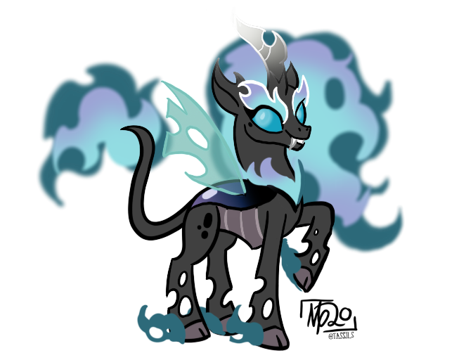 Size: 663x512 | Tagged: safe, artist:tassji-s, derpibooru import, oc, oc:berry blaze, unofficial characters only, changeling, hybrid, kirin, nirik, original species, image, kiriling, png, simple background, solo, transparent background