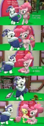 Size: 1920x5400 | Tagged: safe, artist:red4567, derpibooru import, li'l cheese, pinkie pie, rarity, earth pony, pony, unicorn, the last problem, 3d, clothes, comic, female, filly, hammerspace hair, image, magazine, older, older pinkie pie, older rarity, open mouth, png, robe, source filmmaker, trio, trio female