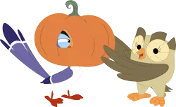 Size: 3581x2194 | Tagged: safe, artist:porygon2z, derpibooru import, owlowiscious, bird, owl, crossover, halloween, holiday, image, jack-o-lantern, png, pumpkin, simple background, the lion king, transparent background, zazu