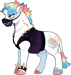 Size: 868x907 | Tagged: safe, alternate version, artist:lastnight-light, derpibooru import, oc, oc:jawbreaker, pony, unicorn, bracelet, broken horn, clothes, female, horn, image, jacket, leather jacket, mare, mask, png, simple background, solo, spiked wristband, transparent background, wristband