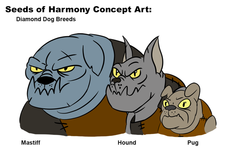 Size: 1000x676 | Tagged: safe, artist:velgarn, derpibooru import, diamond dog, armor, concept art, diamond dog hound, diamond dog mastiff, diamond dog pug, grumpy, image, leather, pen and paper rpg, png, scar, seeds of harmony, simple background, white background