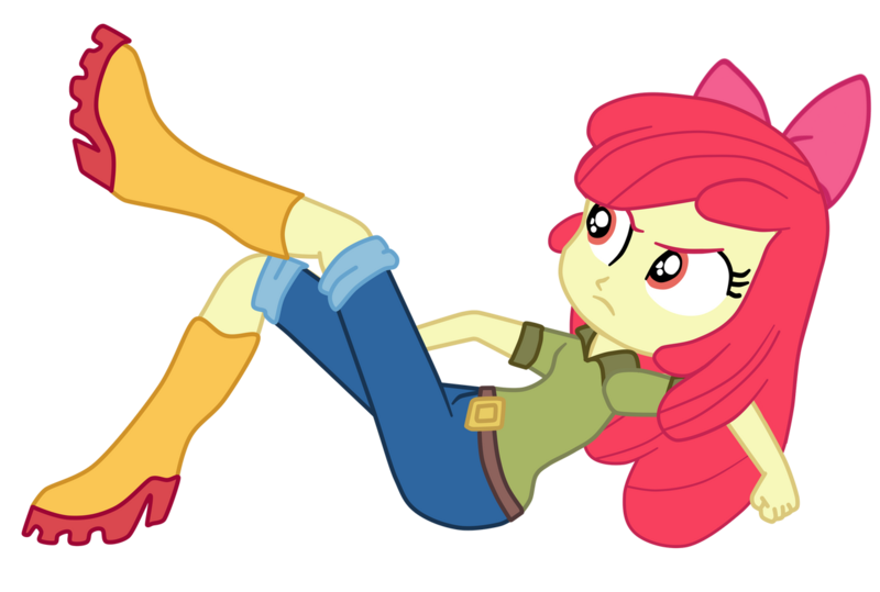 Size: 1280x862 | Tagged: safe, artist:gmaplay, derpibooru import, apple bloom, eqg summertime shorts, equestria girls, the canterlot movie club, apple bloom's bow, boots, bow, clothes, hair bow, image, legs in air, png, shoes, simple background, solo, transparent background