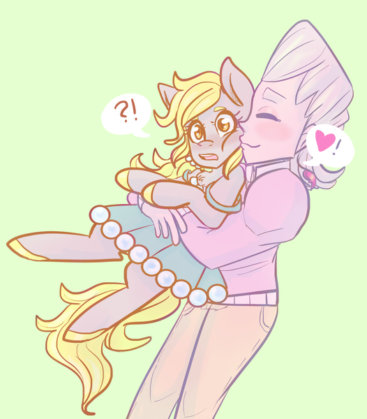 Size: 1052x1200 | Tagged: safe, artist:mimiporcellini, derpibooru import, derpy hooves, blushing, crossover, crossover shipping, image, interspecies, jean pierre polnareff, jjba, jojo's bizarre adventure, kissing, kiss on the cheek, png, polnaderp, shipping