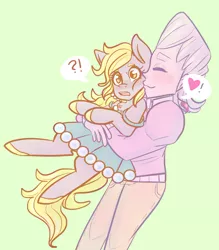 Size: 1052x1200 | Tagged: safe, artist:mimiporcellini, derpibooru import, derpy hooves, blushing, crossover, crossover shipping, image, interspecies, jean pierre polnareff, jjba, jojo's bizarre adventure, kissing, kiss on the cheek, png, polnaderp, shipping