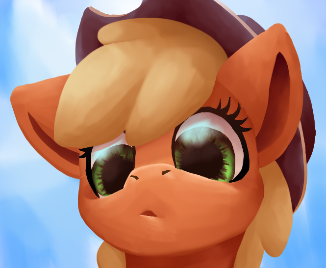 Size: 665x546 | Tagged: safe, artist:skyblazeart, derpibooru import, applejack, earth pony, pony, big eyes, head, image, png, sky