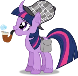 Size: 6176x6000 | Tagged: safe, artist:frownfactory, derpibooru import, twilight sparkle, pony, unicorn, mmmystery on the friendship express, bubble, bubble pipe, curved horn, deerstalker, detective, female, hat, horn, image, mare, pipe, png, sherlock holmes, sherlock sparkle, simple background, solo, transparent background, vector