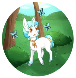 Size: 1024x1041 | Tagged: safe, artist:foxhatart, derpibooru import, oc, oc:teal, butterfly, insect, pony, unicorn, image, male, png, solo, stallion, tree