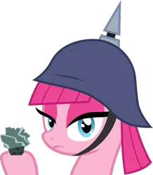Size: 689x789 | Tagged: safe, artist:nano23823, derpibooru import, pinkie pie, earth pony, pony, .svg available, accessory swap, female, helmet, hoof hold, image, mare, pickelhaube, pinkamena diane pie, png, simple background, transparent background, vector