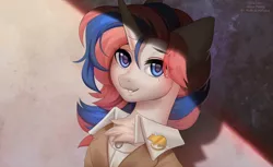 Size: 1280x785 | Tagged: safe, artist:margony, derpibooru import, oc, oc:lulu lone, unofficial characters only, pony, unicorn, bust, clothes, commission, digital art, female, horn, image, jpeg, looking at you, mare, portrait, solo