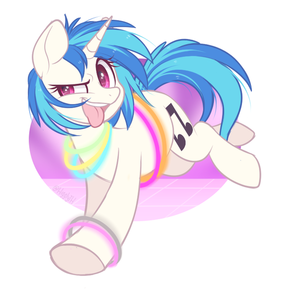 Size: 690x690 | Tagged: safe, artist:higgly-chan, derpibooru import, vinyl scratch, pony, unicorn, female, horn, image, mare, png, simple background, solo, tail, tongue out, white background