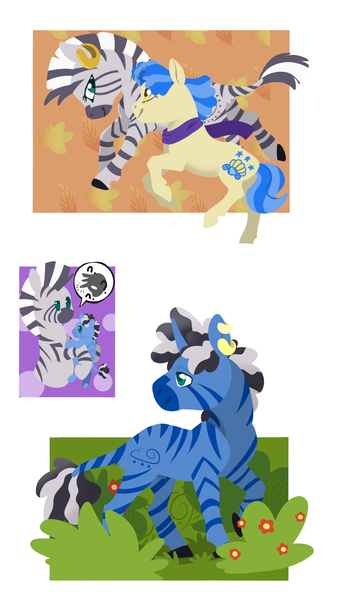 Size: 2310x4096 | Tagged: safe, artist:sandieapple, derpibooru import, sapphire shores, zecora, oc, oc:rain dance, earth pony, hybrid, pony, zebra, zebracorn, zony, alternate hairstyle, baby, bush, clothes, ear piercing, earring, female, flower, holding, image, interspecies offspring, jewelry, lesbian, looking at each other, magical lesbian spawn, male, mare, mother and child, mother and son, offspring, parent:sapphire shores, parent:zecora, parents:sapphora, piercing, png, question mark, raised hoof, raised leg, running, sapphora, scarf, shipping, zebra oc