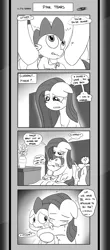 Size: 1451x3300 | Tagged: safe, artist:loreto-arts, derpibooru import, pinkie pie, spike, pony, comic:friendship is innuendo, comic:friendship is innuendo vol. 2, hug, image, monochrome, pinkamena diane pie, png, suddenly pinkie