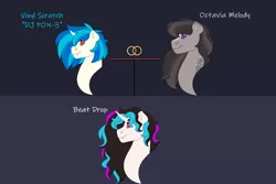 Size: 1280x854 | Tagged: safe, artist:itstechtock, derpibooru import, octavia melody, vinyl scratch, oc, oc:beat drop, pony, vampire, vampony, female, image, lesbian, magical lesbian spawn, offspring, parent:octavia melody, parent:vinyl scratch, parents:scratchtavia, png, scratchtavia, shipping