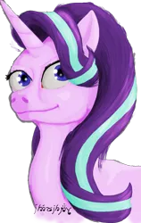 Size: 1743x2752 | Tagged: safe, artist:edhelistar, derpibooru import, starlight glimmer, pony, unicorn, bust, derpibooru exclusive, digital art, female, image, looking at something, png, signature, simple background, smiling, smirk, solo, tengwar, transparent background