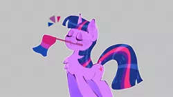 Size: 1920x1080 | Tagged: safe, artist:another_pony, derpibooru import, twilight sparkle, pony, unicorn, bi twi, bisexual pride flag, chest fluff, female, happy, headcanon, image, jpeg, lgbt headcanon, mare, mouth hold, pride, pride flag, sexuality headcanon, simple background, smiling, solo, unicorn twilight