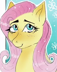 Size: 840x1050 | Tagged: safe, alternate version, artist:knellbelles, derpibooru import, fluttershy, pegasus, pony, bust, eyelashes, female, image, jpeg, mare, smiling, solo