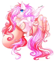 Size: 2584x2848 | Tagged: safe, artist:1fresita, derpibooru import, oc, oc:ayame chan, human, pegasus, pony, chibi, disembodied hand, female, hand, image, in goliath's palm, mare, micro, png, simple background, solo, tiny, tiny ponies, white background