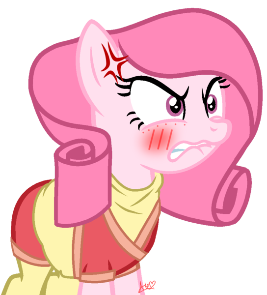 Size: 988x1089 | Tagged: safe, artist:muhammad yunus, derpibooru import, oc, oc:annisa trihapsari, unofficial characters only, earth pony, pony, aelita schaeffer, angry, annisa is not amused, base used, blushing, clothes, code lyoko, cosplay, costume, cross-popping veins, crossover, female, image, mare, no tail, png, rage, simple background, solo, transparent background, unamused, vector