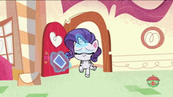 Size: 1920x1080 | Tagged: safe, derpibooru import, screencap, rarity, alicorn, pony, my little pony: pony life, zound off, spoiler:pony life s01e18, animated, animation error, eyes closed, female, floating heart, heart, image, majestic as fuck, mare, no sound, prancing, smiling, solo, spot the alicorn, sugarcube corner, tablet, webm, wings